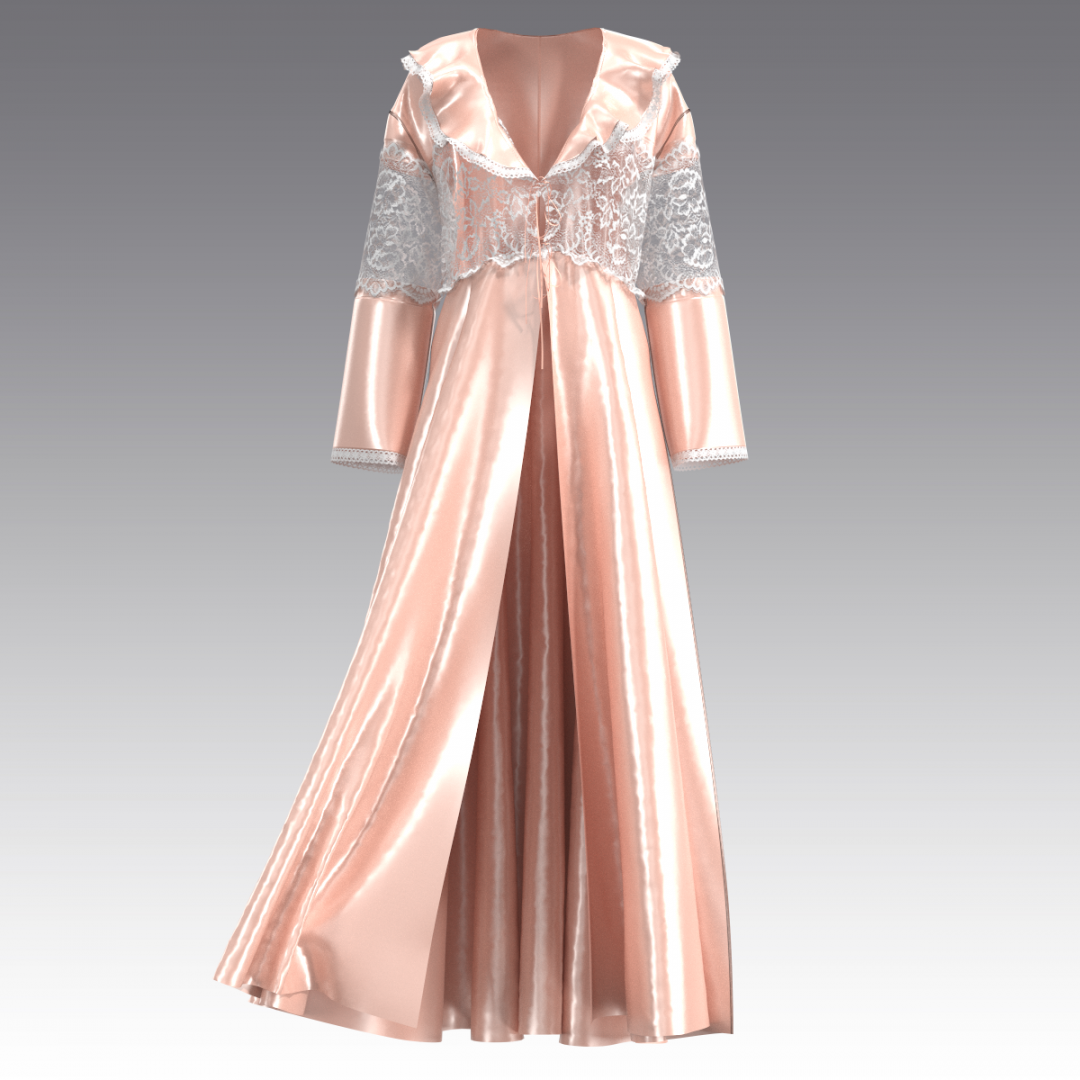 Пеньюар из шелка с кружевом в пол 4068.47 ARDI персиковый