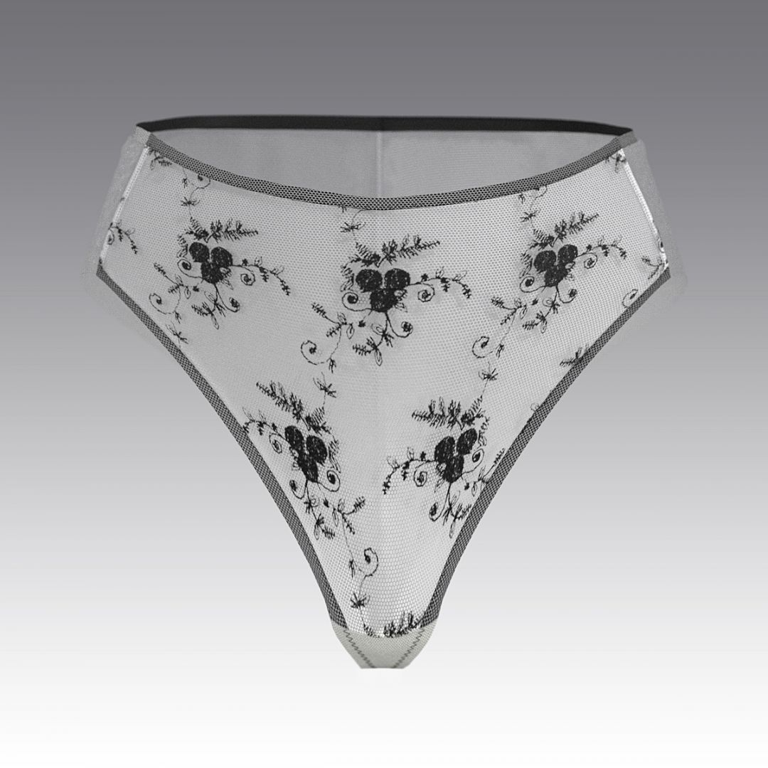 Высокие бразилиано из тюля с вышивкой 2996.21 ARDI белый с черным