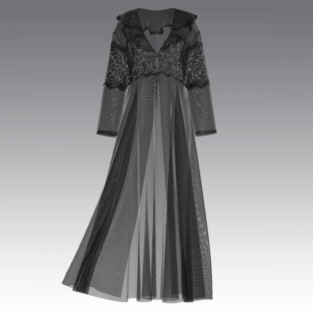 Пеньюар с кружевом в пол 4044.47 ARDI черный