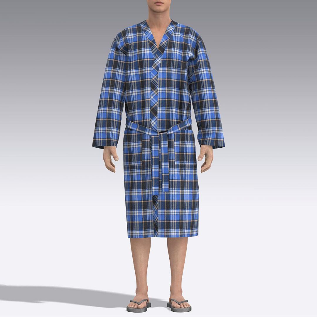 Мужской халат из фланели в клетку 7011.98 ARDI синий