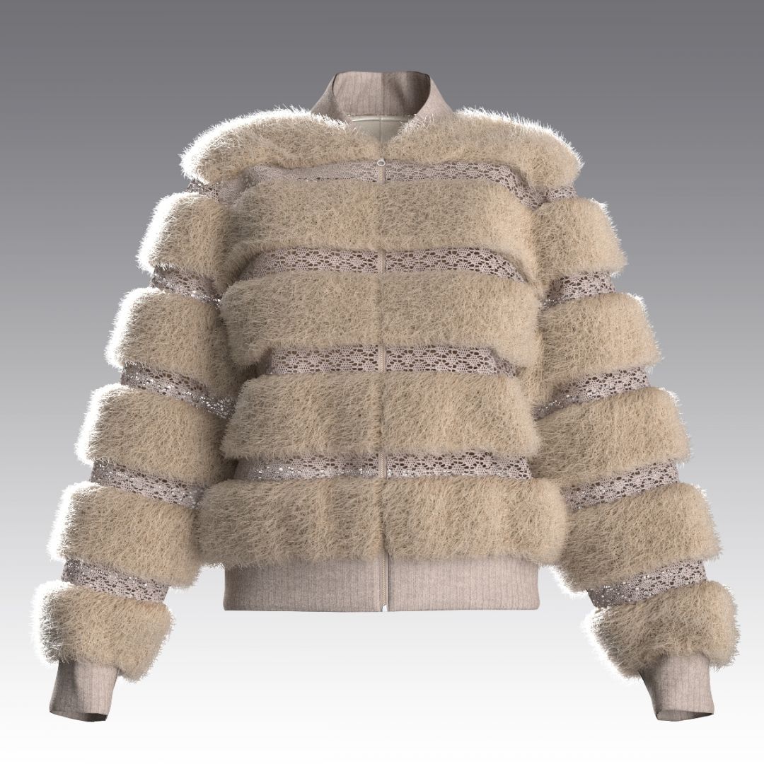 Крафтовый бомбер из шерстяного меха и кроше 4032.43 ARDI латте