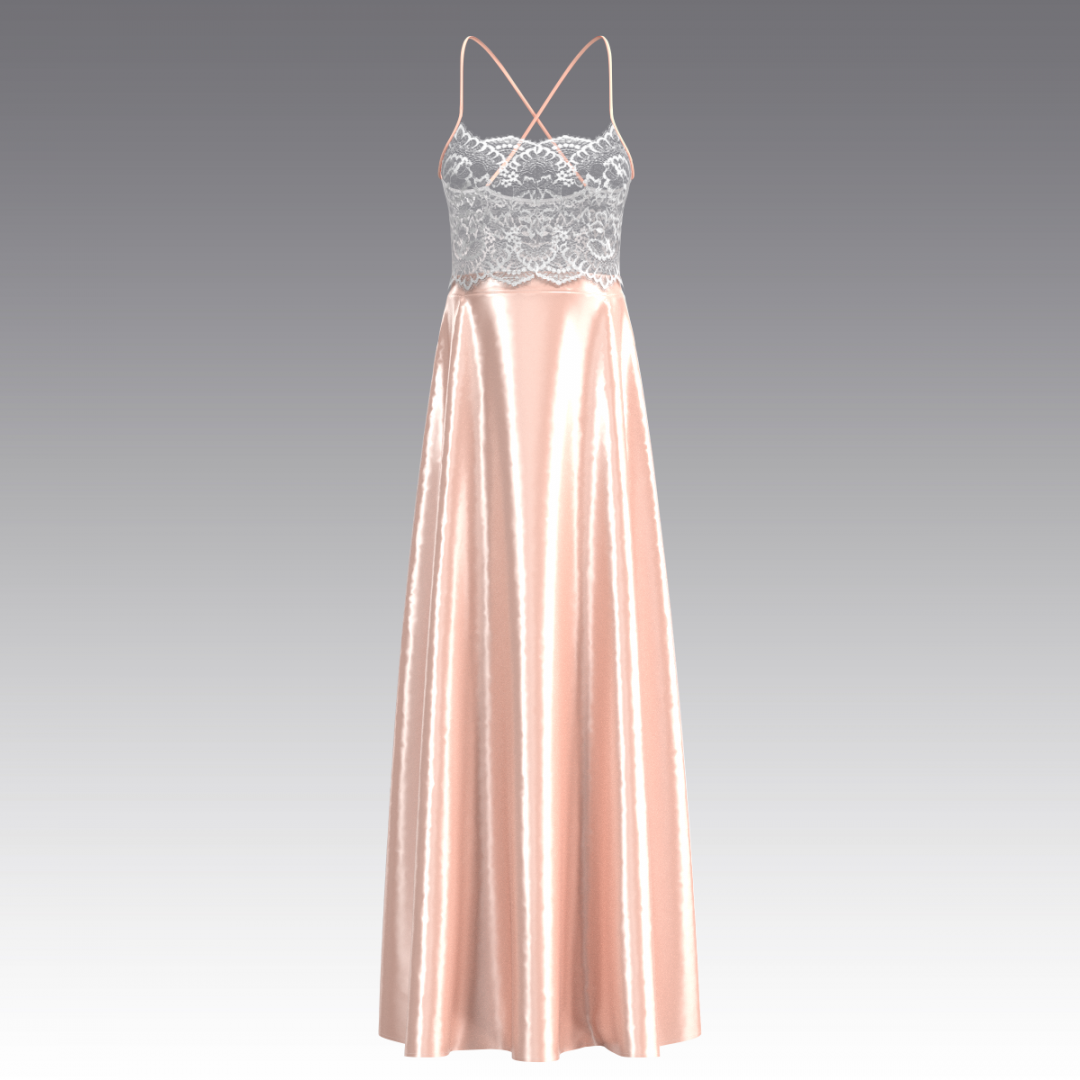 Сорочка из шелка с кружевом в пол 4068.43 ARDI персиковый