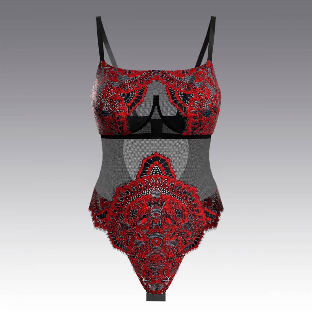 Боди с кружевом Шантильи 4059.36 ARDI красный